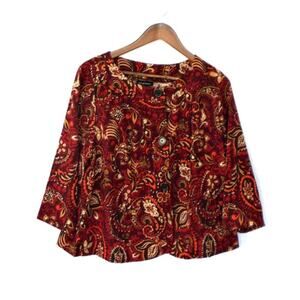 Vintage Courtenay Red Paisley Print Plus Size Swing Jacket Blazer Sz 16W